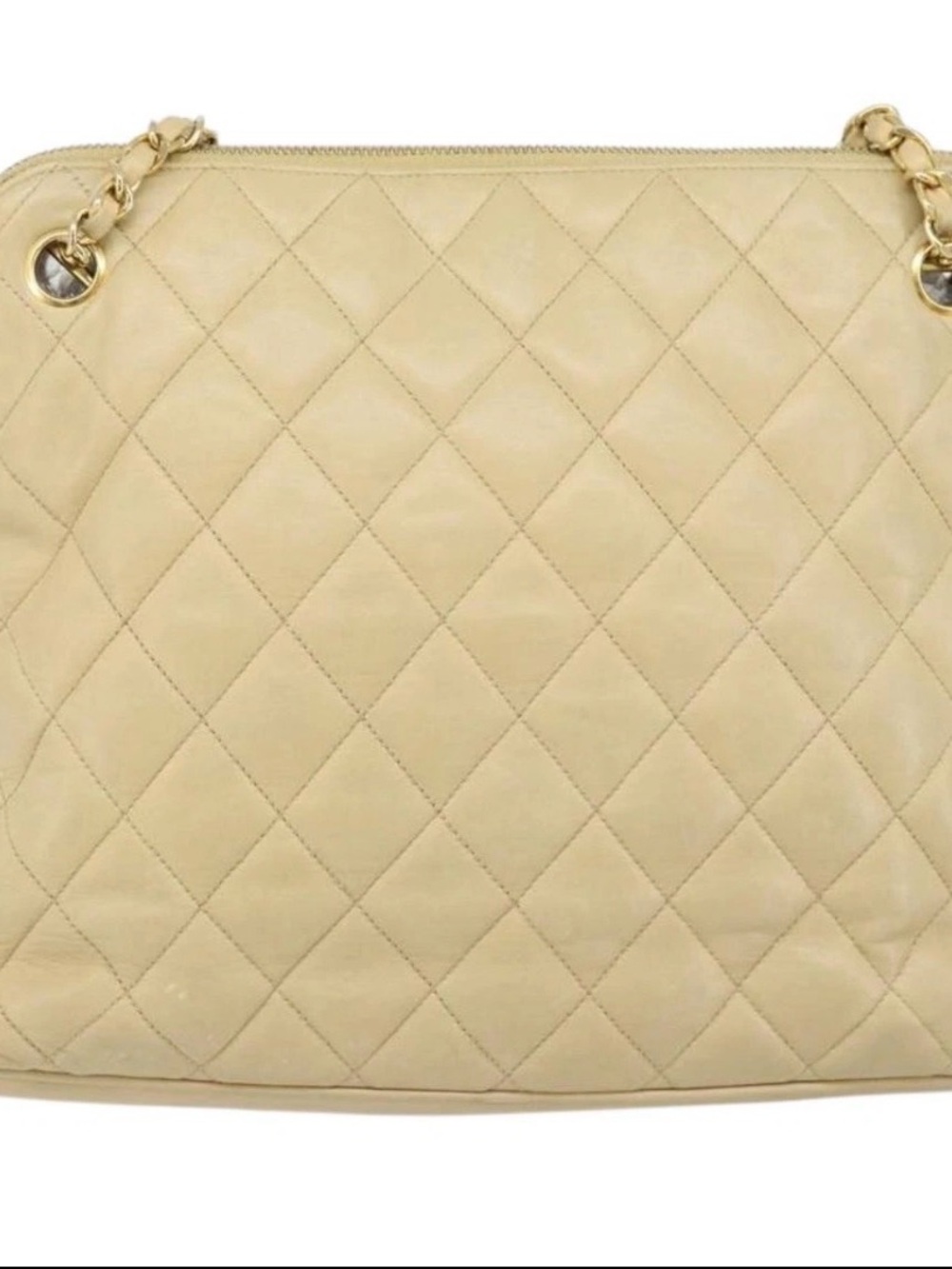 CHANEL Matelasse Chain Shoulder Tote Bag Lamb Skin Beige Gold CC Auth - Picture 2 of 12